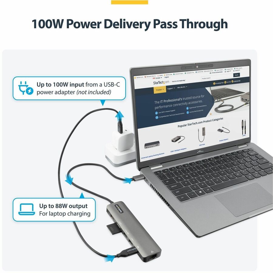 StarTech USB-C Multiport Adapter Hub, USB-C to 4K 60Hz HDMI, Gigabit Ethernet and 100W Charging for Macbook Pro / Air and Windows