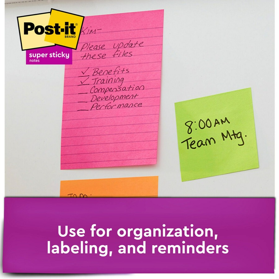 Post-it® Super Sticky Notes - Supernova Neons Color Collection - 4" x 6" - Rectangle - 45 Sheets per Pad - Blue, Green, Pink, Lilac - Sticky - 24 / Pack