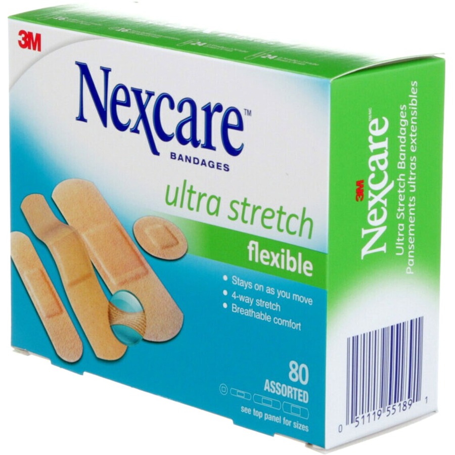 Nexcare Ultra Stretch Bandages CS203-CA, Assorted Sizes, 80/Pack