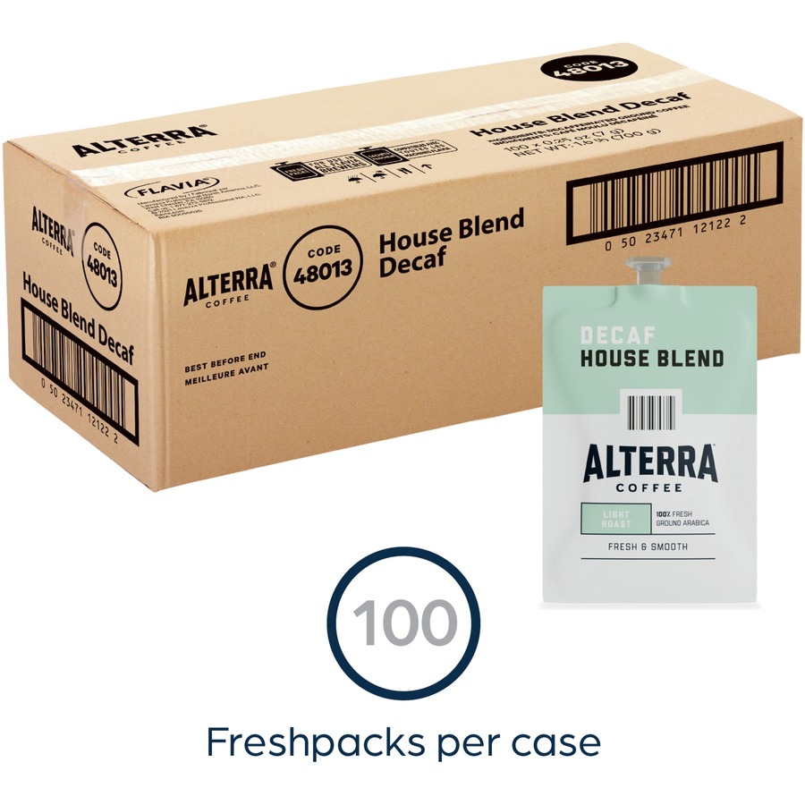 Alterra Freshpack Decaf House Blend Coffee - Compatible with Flavia Aroma, Flavia Barista, FLAVIA Creation 600, Flavia Creation 500, Flavia Creation 200, Flavia Creation 150, Flavia Creation 300 - Light - 100 Each