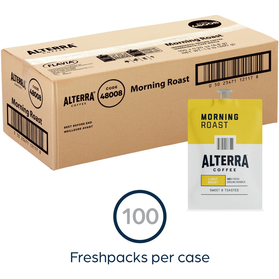 Alterra Freshpack Morning Roast Coffee - Compatible with Flavia Aroma, Flavia Barista, FLAVIA Creation 600, Flavia Creation 500, Flavia Creation 200, Flavia Creation 150, Flavia Creation 300 - Light/Smooth - 100 / Carton