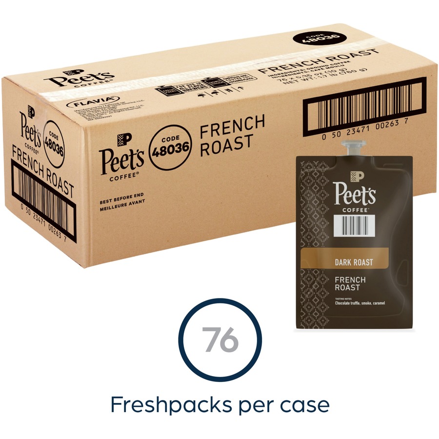 Peet's Freshpack French Roast Coffee - Compatible with Flavia Aroma, Flavia Barista, FLAVIA Creation 600, Flavia Creation 500, Flavia Creation 200, Flavia Creation 150, Flavia Creation 300 - Dark - 76 / Carton