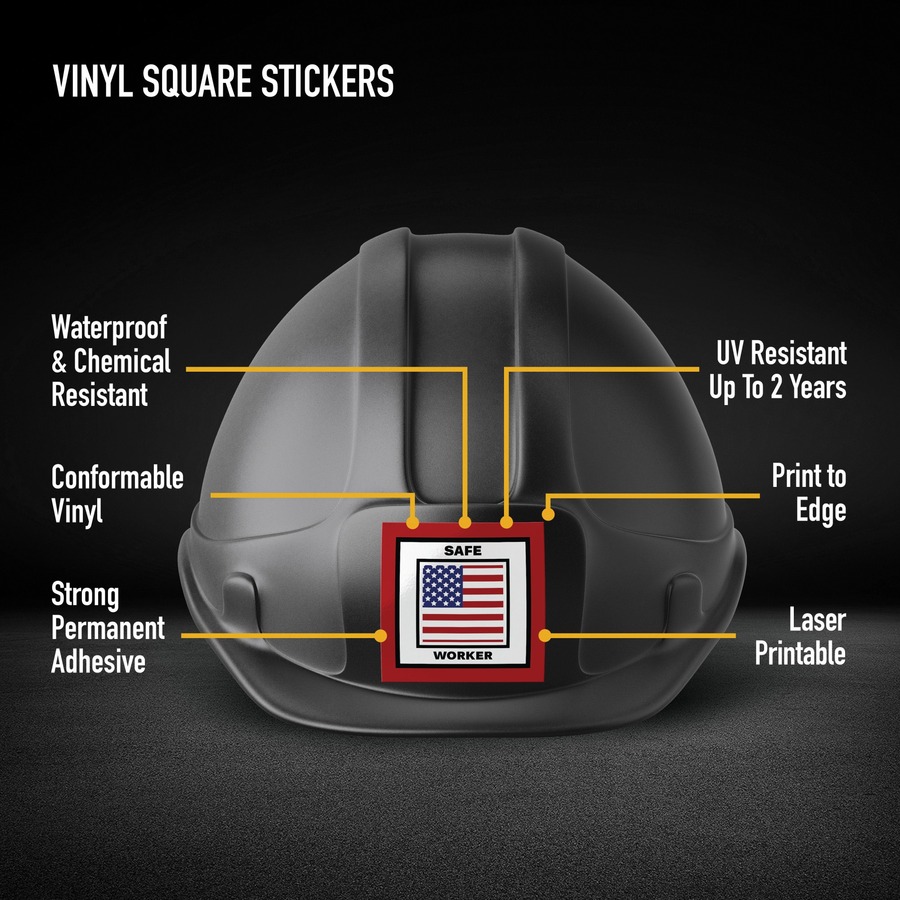 Avery® Printable Hard Hat/Helmet Vinyl Stickers - Square Shape - Full-Bleed Design - Printable, Water Proof, Fade Resistant, UV Coated, Permanent Adhesive, Water Resistant, Durable, Chemical Resistant, Abrasion Resistant - 2" Height x 2" Width - White