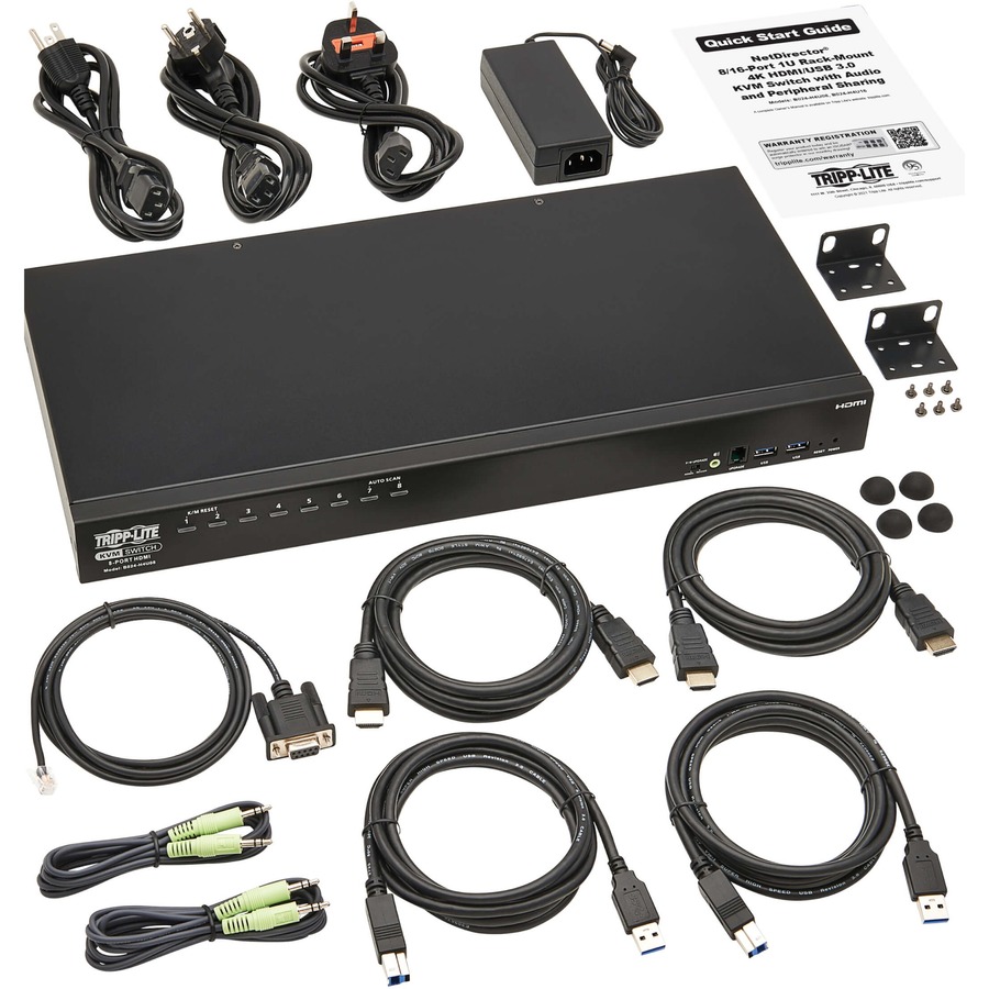 Tripp Lite by Eaton 8-Port 4K HDMI/USB KVM Switch - 4K 60 Hz Video/Audio, USB Peripheral Sharing, 1U Rack-Mount