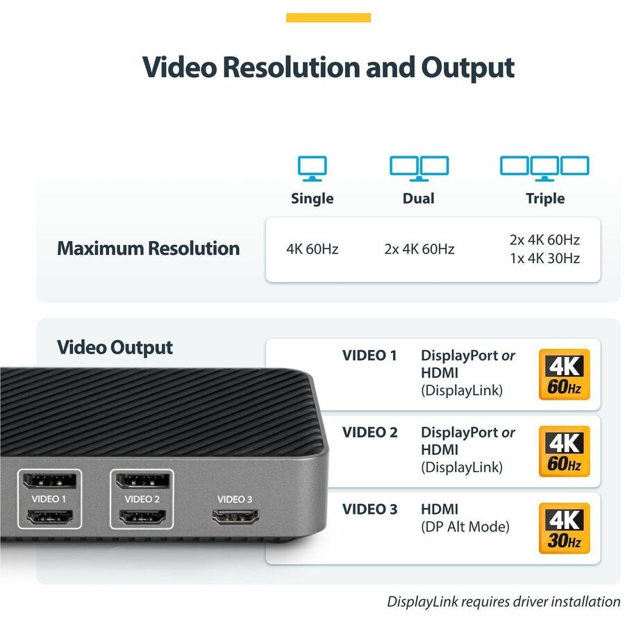 StarTech USB-C Triple Monitor Docking Station - Triple 4K HDMI/DP USB-C Dock - 5x USB Hub - GbE - 100W PD - Universal / Multi Monitor
