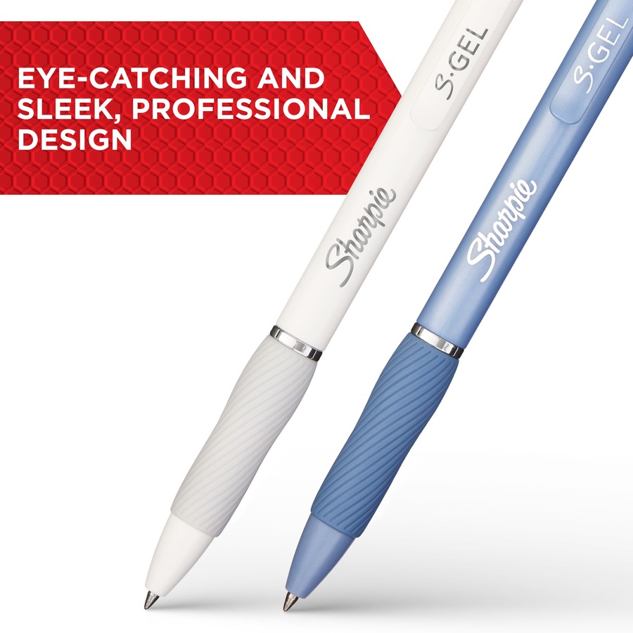 Sharpie S-Gel Pens - Medium Pen Point - 0.7 mm Pen Point Size - Black Gel-based Ink - White Metal Barrel - 4 / Pack