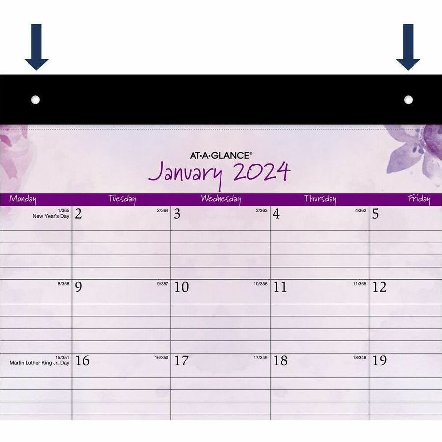 At-A-Glance Beautiful Day 2025 Monthly Desk Pad Calendar, Standard, 21 3/4" x 17" - Standard - Julian Dates - Monthly - 12 Month - January 2025 to December 2025 - 1 Month Single Page Layout - 21 3/4" x 17" Sheet Size - White Sheet - 2 x Holes - Headband -