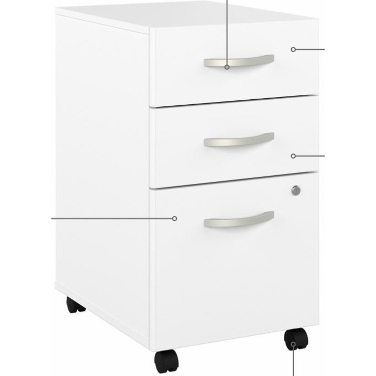 Bush Business Furniture Hybrid Collection White Desking - 29.4" x 71"72.3" - 3 Drawer(s) - Finish: White