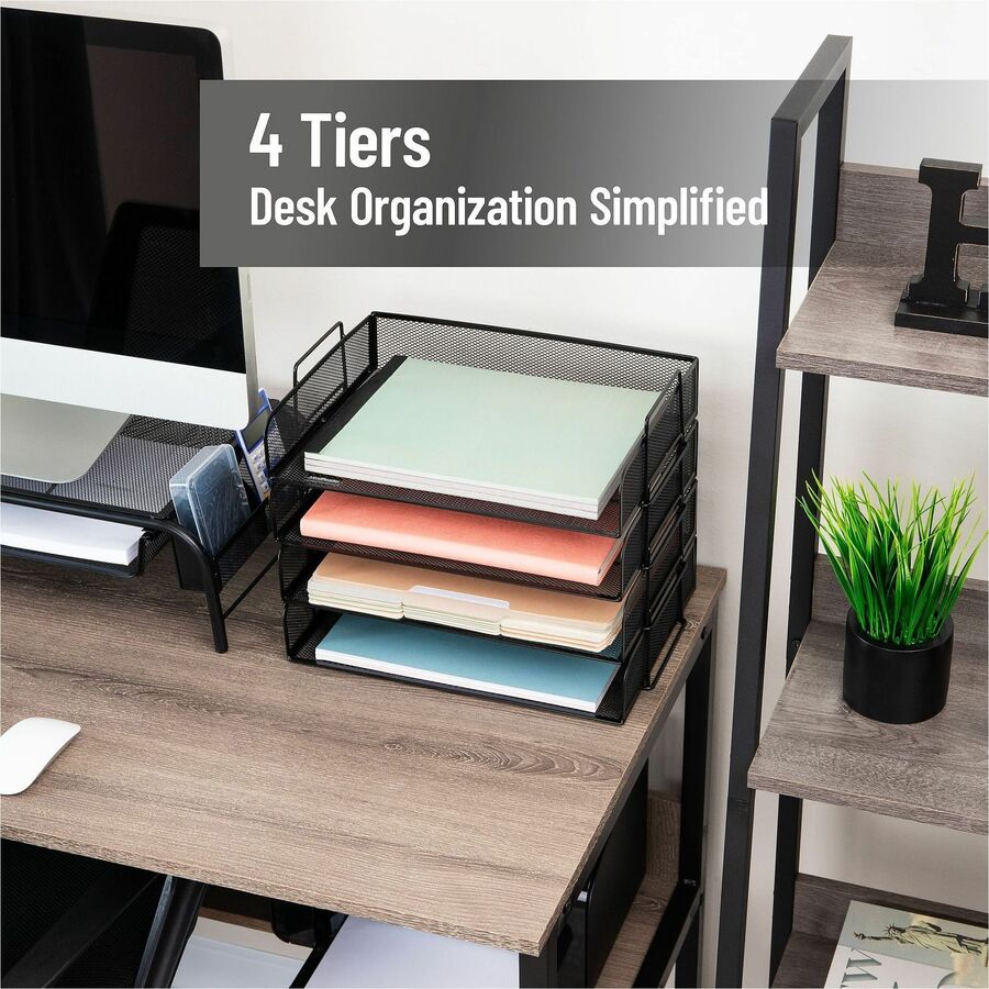 Mind Reader Tiered Stackable Paper Trays - 4 Tier(s) - 11.25" Height x 9.75" Width x 13.25" Depth - Desktop - Stackable - Stackable, Lightweight, Portable, Sturdy, Easy to Clean, Durable - Black - Metal, Steel Mesh - 1 Each