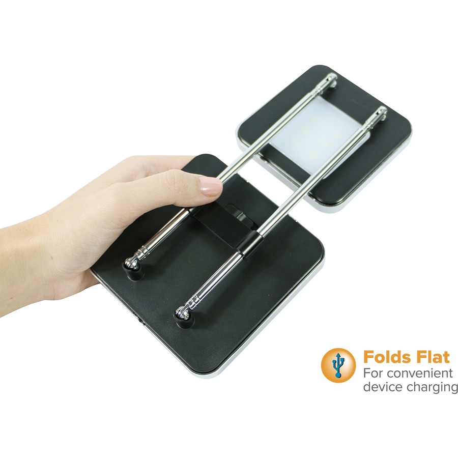 Bostitch Folding Desk Lamp, Square Top, Black - 2.50 W LED Bulb - Matte - Foldable, Adjustable Head, Flicker-free, Glare-free Light, Eco-friendly - 220 lm Lumens - Table Top, Desk Mountable - Black - for Reading, Studying, Desk