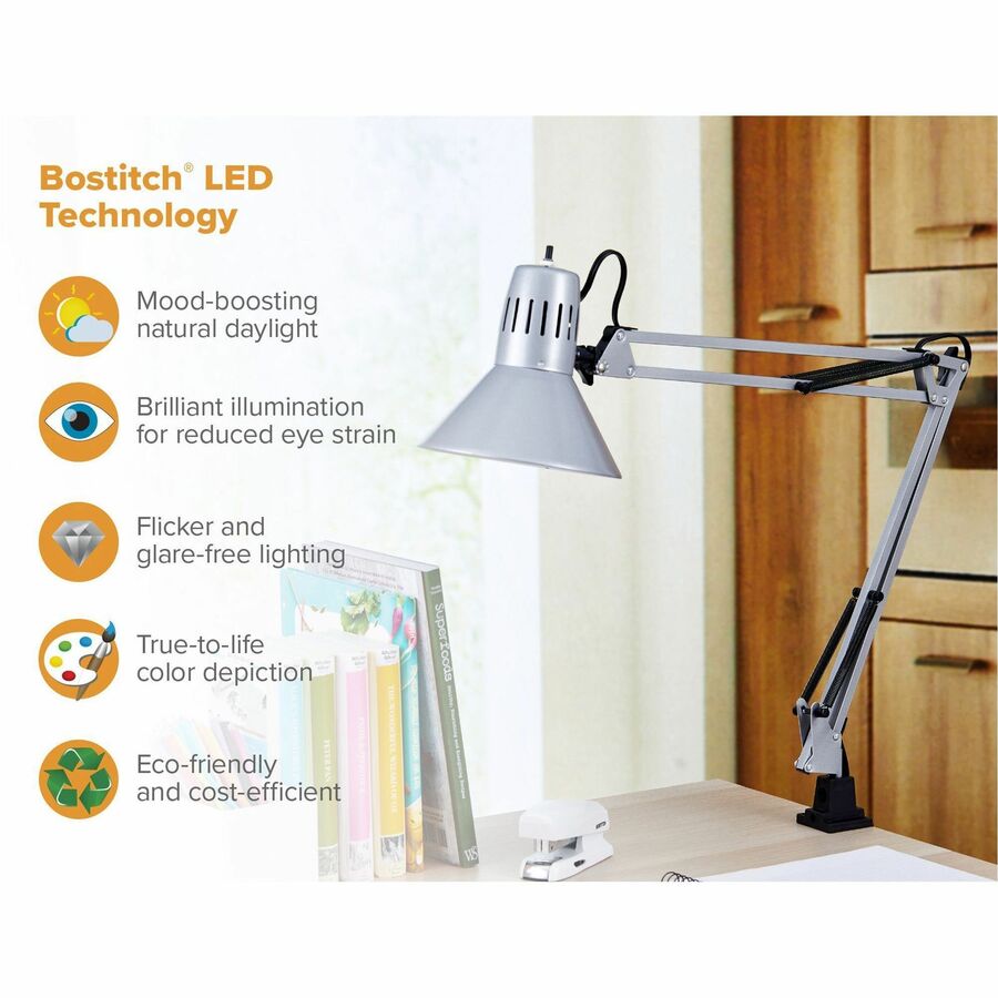 Bostitch Swing Arm Desk Lamp With Clamp Silver Lamps Amax Inc 7314