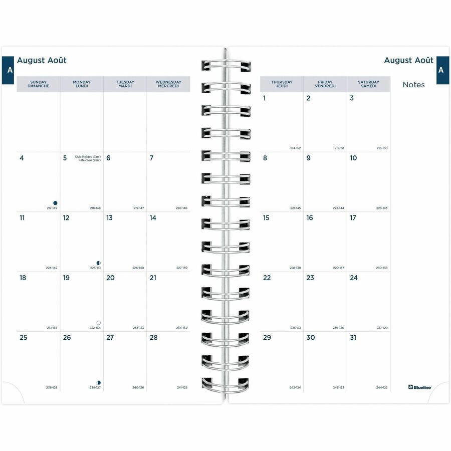 Blueline Blossom Academic 12-Month Daily Planner, 8" x 5" , English, Navy