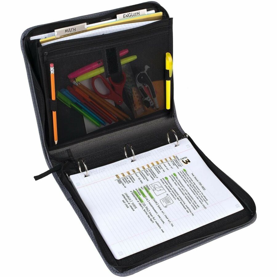 Mead Zipper Binder - 500 Sheet Capacity - 3 Ring - Fastener: Ring - Pocket: 3 - Multi-colored - Zipper Closure, Wear Resistant, Tear Resistant, Durable, Expandable - 1 Each - Kennedy Office