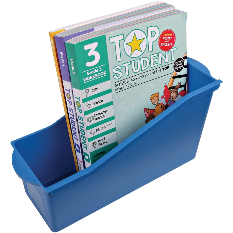 Deflecto Antimicrobial Kids Book Bin - 7.4" Height x 14.2" Width x 5.3" Depth - Antimicrobial, Lightweight, Portable, Mold Resistant, Mildew Resistant, Stackable, Handle - Blue - Polypropylene - 1 Each