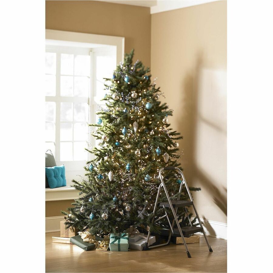 Cosco 2-Step Big Step Folding Step Stool - 2 Step - 200 lb Load Capacity - Type III - 17.7" Width x 22.8" Depth x 34.6" Height - Platinum, Black