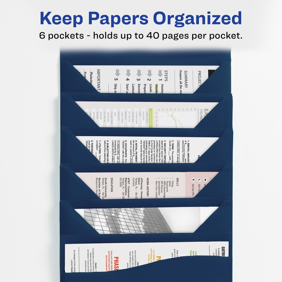 Avery® Slide & View Letter Organizer Folder - 8 1/2" x 11" - 40 Sheet Capacity - 6 Pocket(s) - Plastic, Poly - Navy - 1 Each