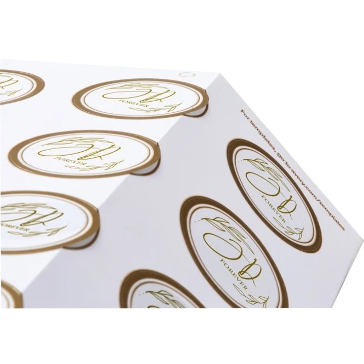 Avery® Easy Peel Round Labels - - Width2" Diameter - Permanent Adhesive - Round - Inkjet, Laser - White, Metallic Gold - Paper - 12 / Sheet - 120 / Pack - Peel-off, Curl Resistant, Stick & Stay, Pop Up Edge, Tear Proof