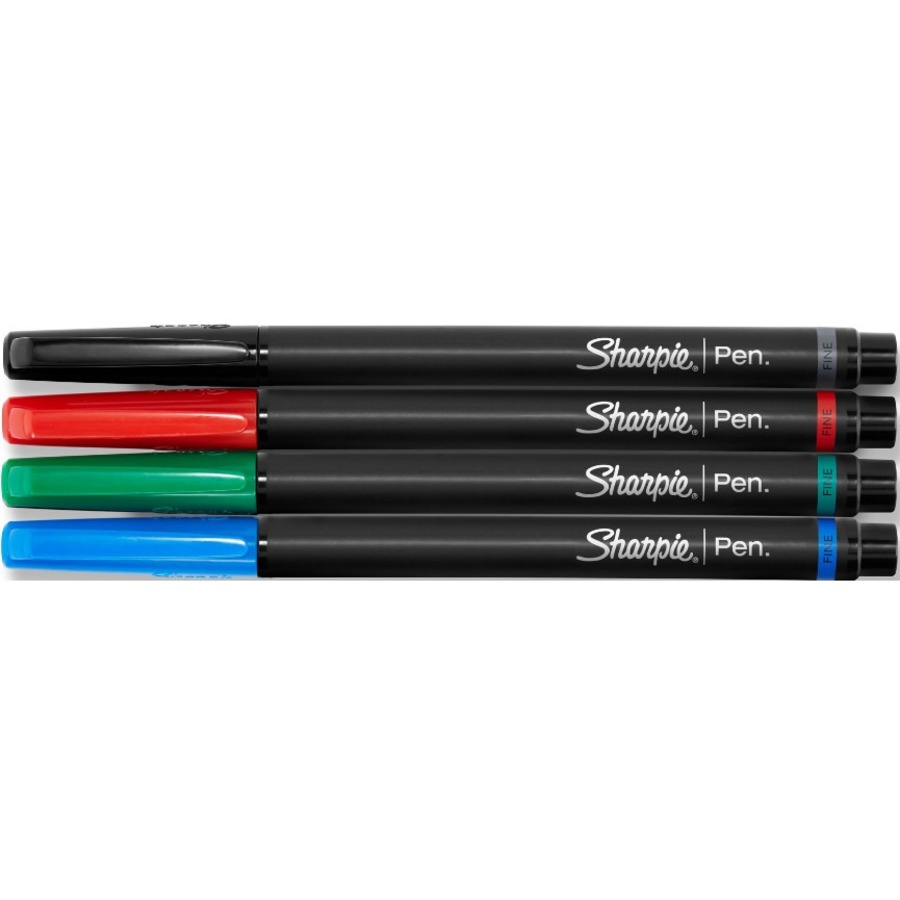 Sharpie Porous Point Pen - Fine Pen Point - 0.4 mm Pen Point Size - Black, Blue, Red, Green Water Based Ink - Plastic Barrel - 4 / Pack - Felt-tip/Porous Point Pens - SAN1924214