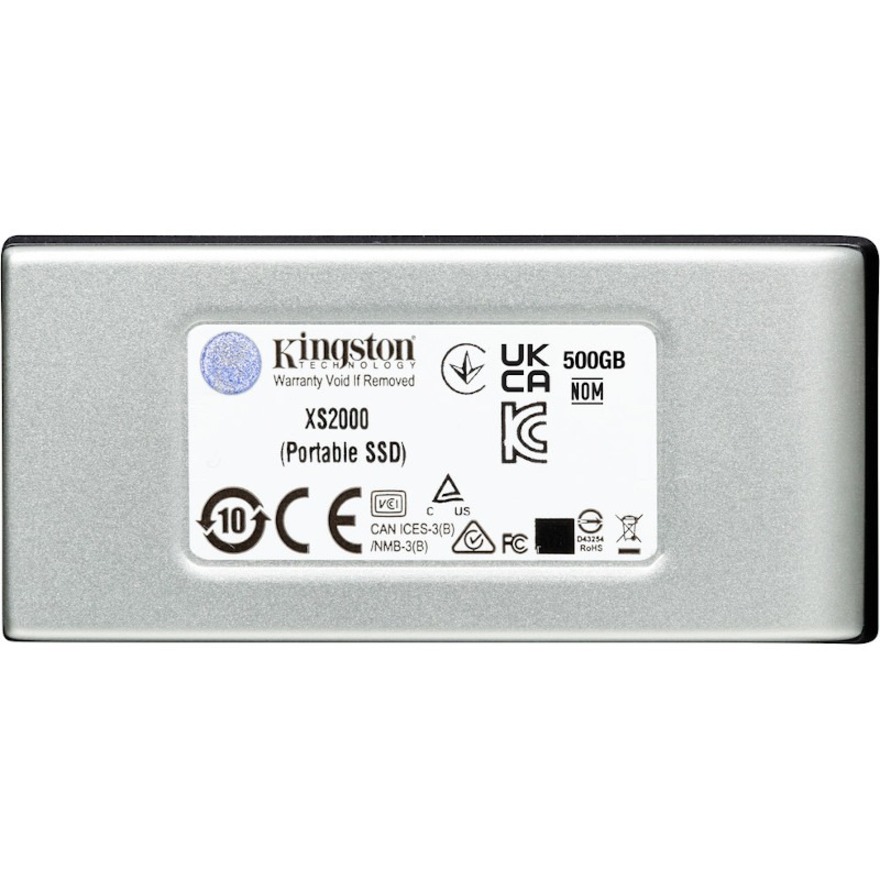 Kingston XS2000 500 GB Portable Solid State Drive - External - Gray - USB 3.2 (Gen 2) - 300 TB TBW - 2000 MB/s Maximum Read Transfer Rate - 5 Year Warranty - 1 Pack = KIN831316