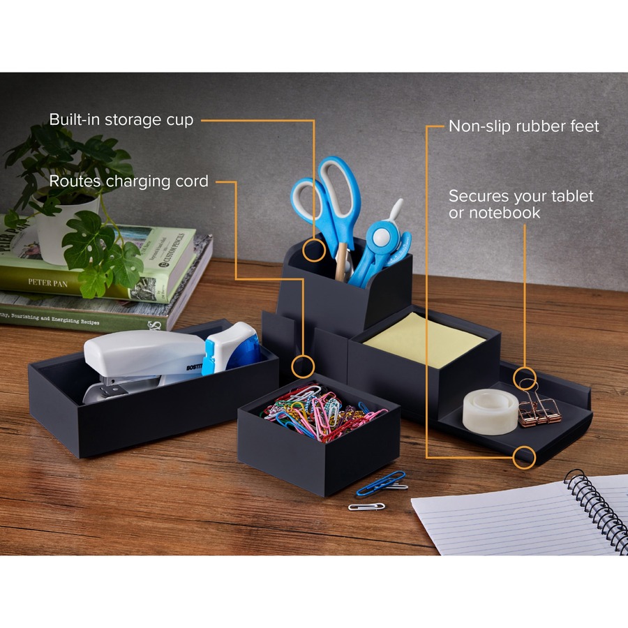 Bostitch Konnect Stackable Desk Organizer - Desktop - Stackable, Durable, Cable Management, Rubber Feet, Non-slip Feet - Black - 1 Each