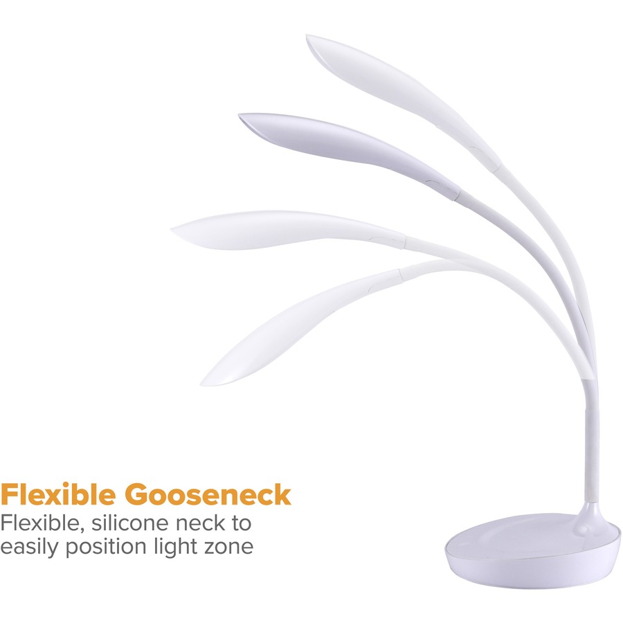 Bostitch Konnect Gooseneck LED Desk Lamp - LED Bulb - Dimmable, Gooseneck, Touch Sensitive Control Panel, Adjustable Brightness, Flexible, Flicker-free, Glare-free Light, Eco-friendly, USB Charging - Desk Mountable - White - for Office, Smartphone, Smart 