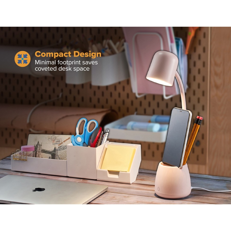 Bostitch Desk Lamp with Storage Cup, Pink - LED Bulb - Adjustable, Touch Sensitive Control Panel, Dimmable, Color Temperature Setting, Flicker-free, Adjustable Head, Adjustable Brightness, Glare-free Light - Desk Mountable, Table Top - Pink - for Desk, Ho
