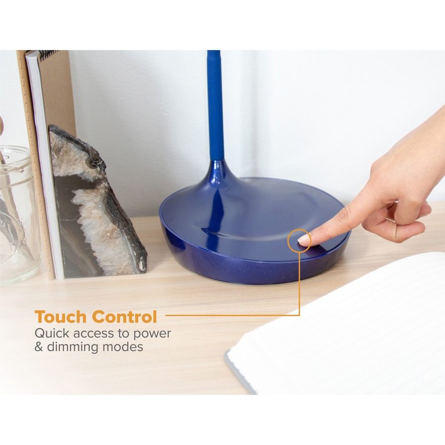 Bostitch Gooseneck LED Desk Lamp - 4.50 W LED Bulb - USB Charging, Gooseneck, Touch Sensitive Control Panel, Adjustable Brightness, Dimmable, Flexible Neck, Flicker-free, Glare-free Light, Eco-friendly - 480 lm Lumens - Desk Mountable - Blue - for Office,