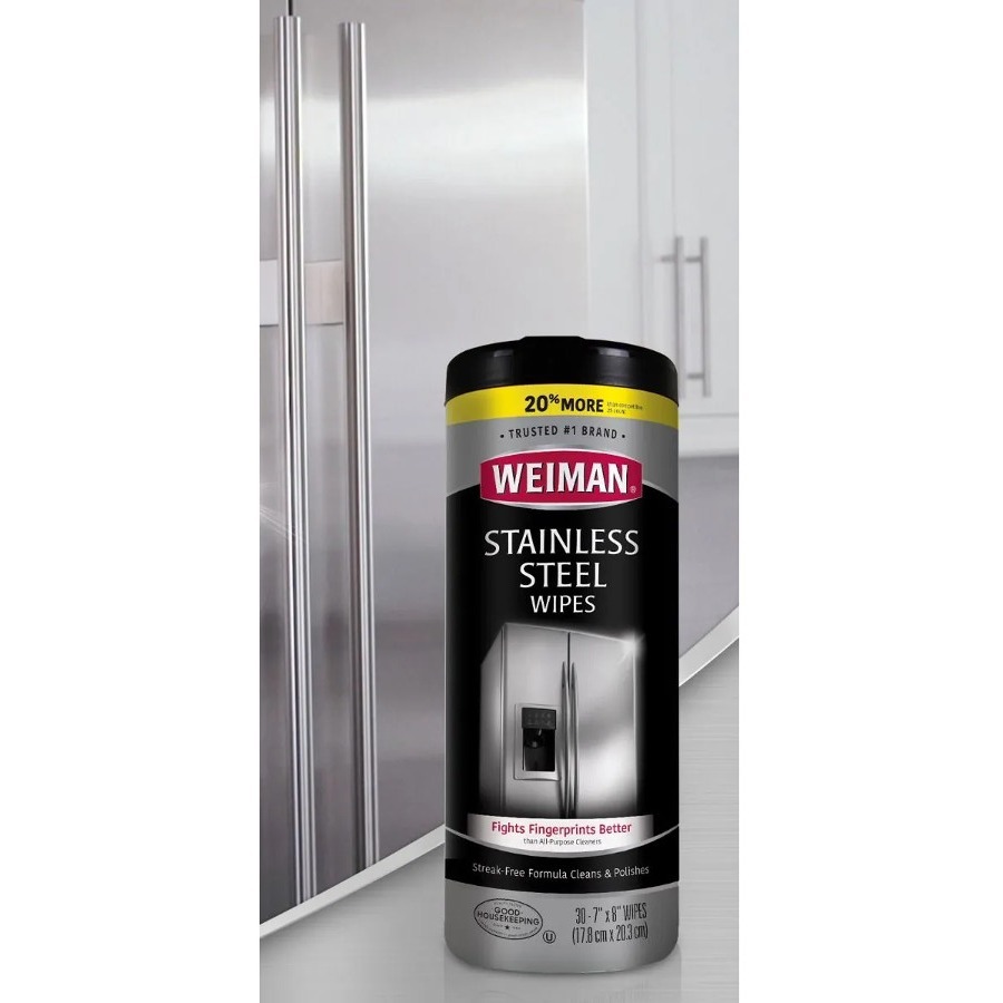 Weiman Stainless Steel Wipes - 30 / Canister - 1 Each - Streak-free, Fingerprint Resistant, Dust Resistant, Dirt Resistant, Pre-moistened, Grease Resistant, pH Neutral - White