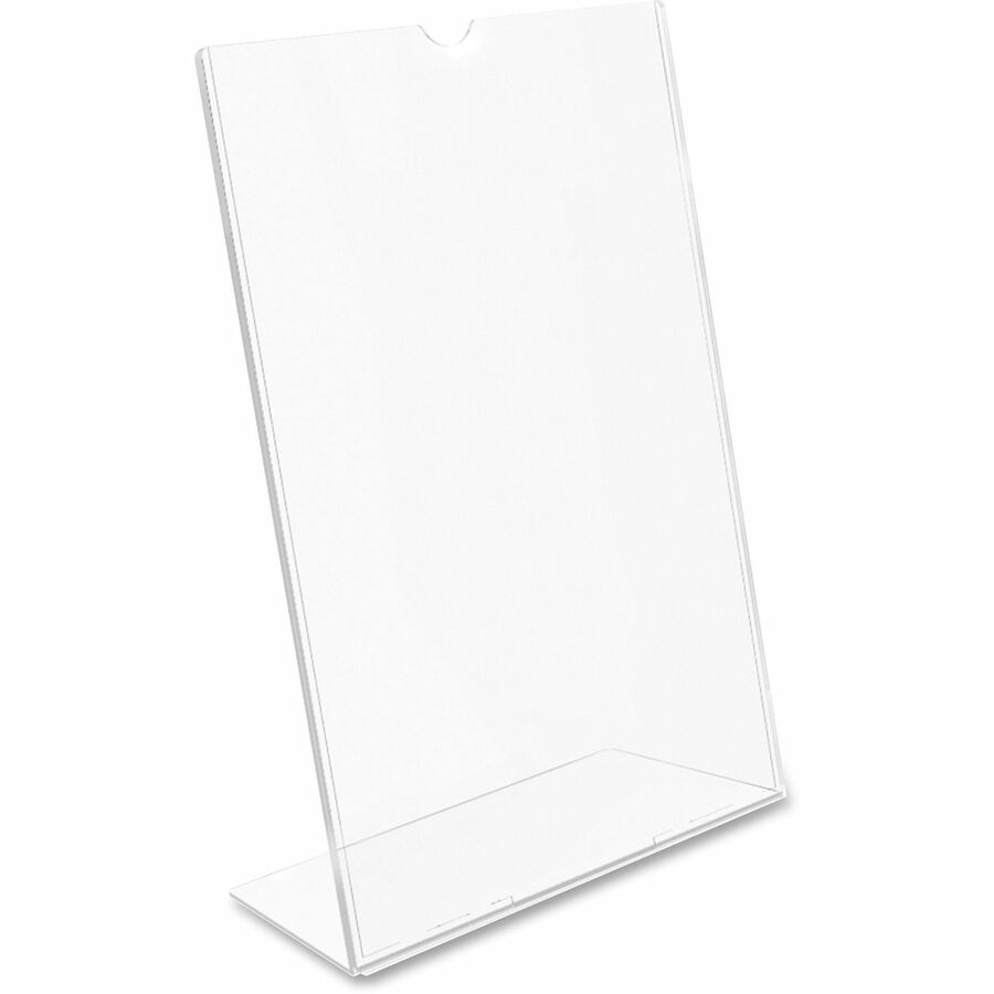 Deflecto Superior Image Slanted Sign Holders - 12 / Carton - 8.5" Width x 11" Height x 3.5" Depth - L-shaped Shape - Top Loading, Durable - Polystyrene - Clear