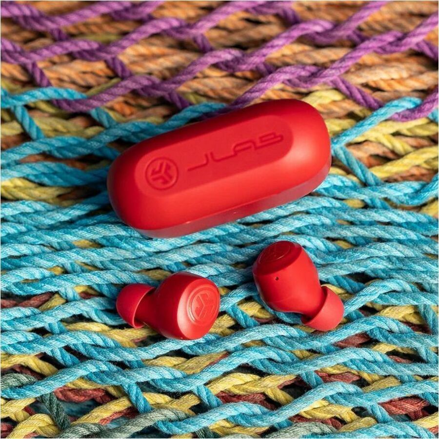 JLab Go Air Pop true wireless earbuds in rose with charging case — alternate view 3