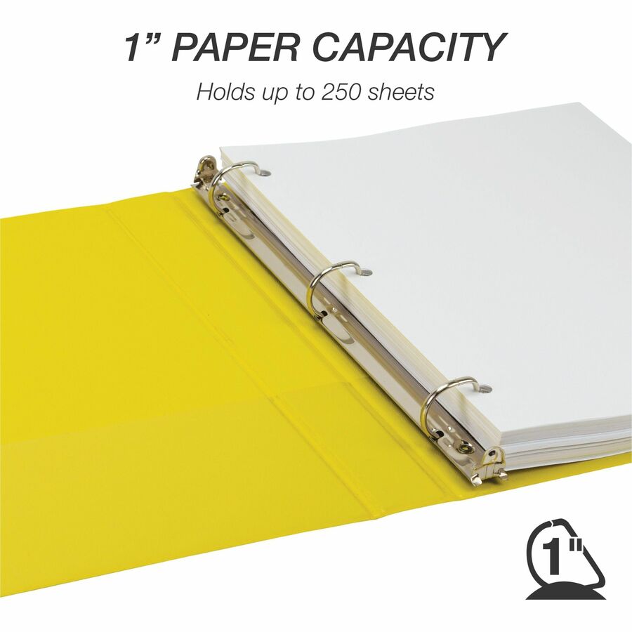 Samsill Durable Three-Ring View Binder - 1" Binder Capacity - 225 Sheet Capacity - 3 x D-Ring Fastener(s) - 2 Internal Pocket(s) - Polypropylene, Chipboard - Yellow - Recycled - Durable, PVC-free, Ink-transfer Resistant, Clear Overlay, Sturdy - 1 Each