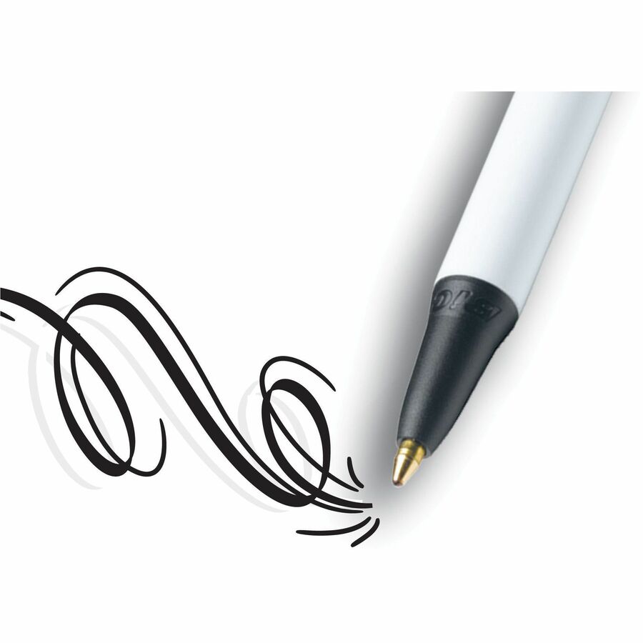 BIC Clic Stic Retractable Ballpoint Pens - Medium Pen Point - Retractable - Black - White Barrel - 12 / Dozen - Ballpoint Retractable Pens - BICCSM11BK
