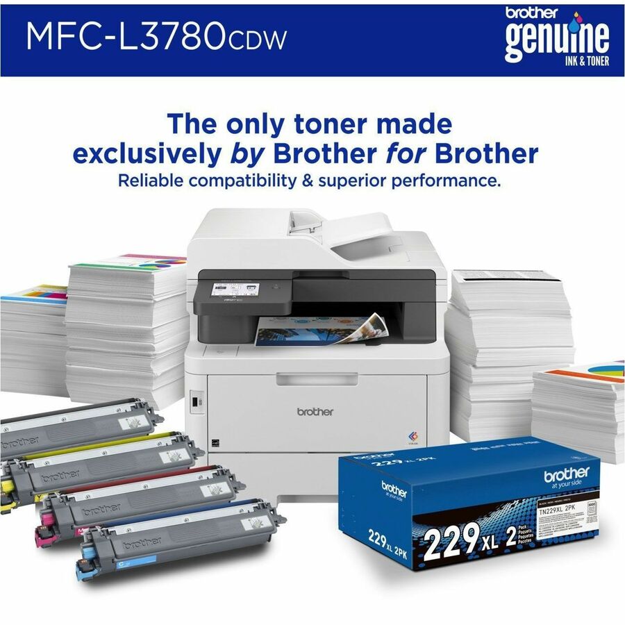 Brother MFC-L3780CDW Wireless Digital Color All-in-One Printer with Laser Quality Output, Copy, Scan, and Fax, Single Pass Duplex Copy and Scan, Duplex and Mobile Printing, Gigabit Ethernet - Copier/Fax/Printer/Scanner - 31 ppm Mono/31 ppm Color Print - 2