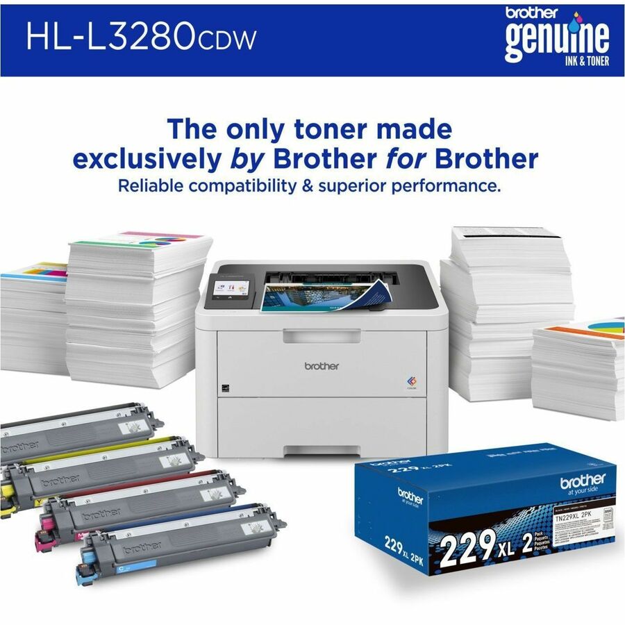 Brother HL-L3280CDW Wireless Compact Digital Color Printer with Laser Quality Output, Duplex and Mobile Printing & Ethernet - Printer - 27 ppm Mono/27 ppm Color Print - 2400 x 600 dpi class - 2.7" LCD Touchscreen - Gigabit Ethernet - Hi-Speed USB 2.0
