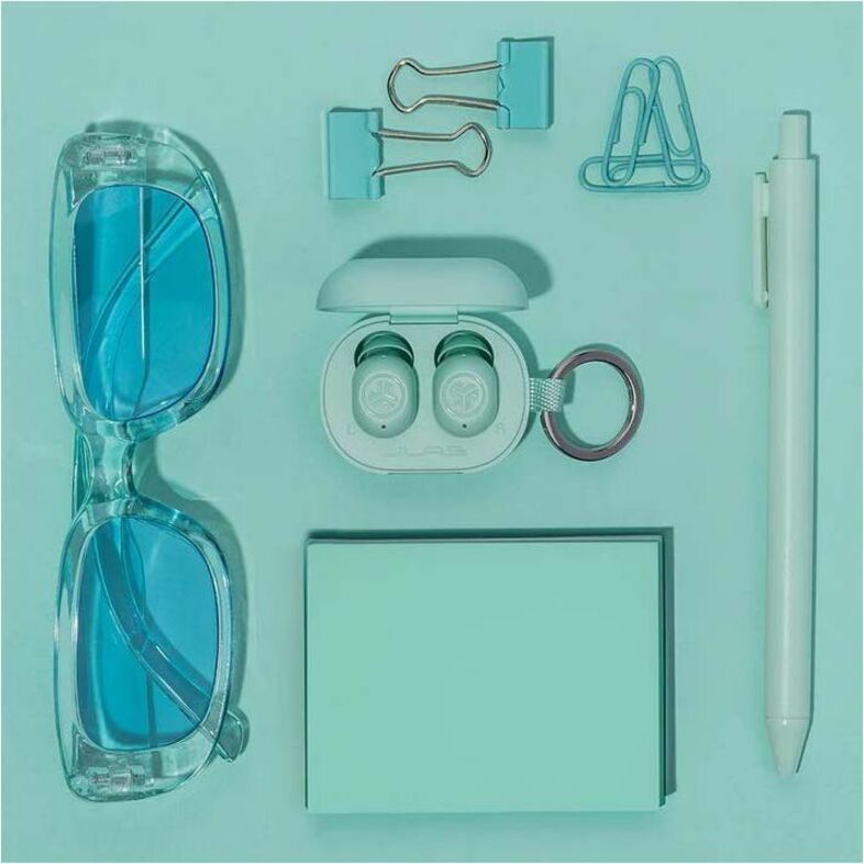 JLab JBuds Mini true wireless earbuds in mint with compact charging case — alternate view 3