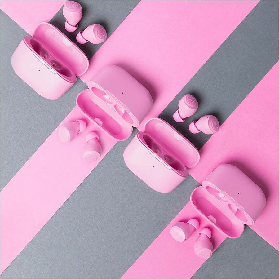 JLab GO Air Pop true wireless earbuds in pink with charging case — alternate view 3
