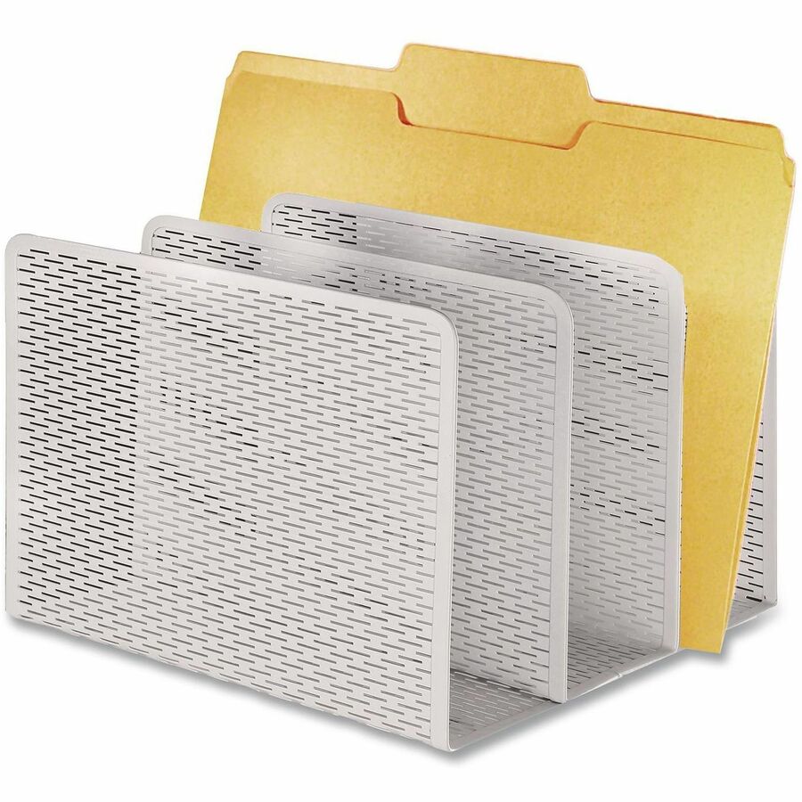 Artistic Urban Coll. Punched Metal File Sorter - 3 Compartment(s) - 7.25" Height x 8" Width x 8" Depth - Desktop - Wear Resistant, Scratch Resistant, Reinforced, Rounded Edge, Durable, Compact, Heavy Duty - Satin - White - Metal, Perforated Steel - 1 Each