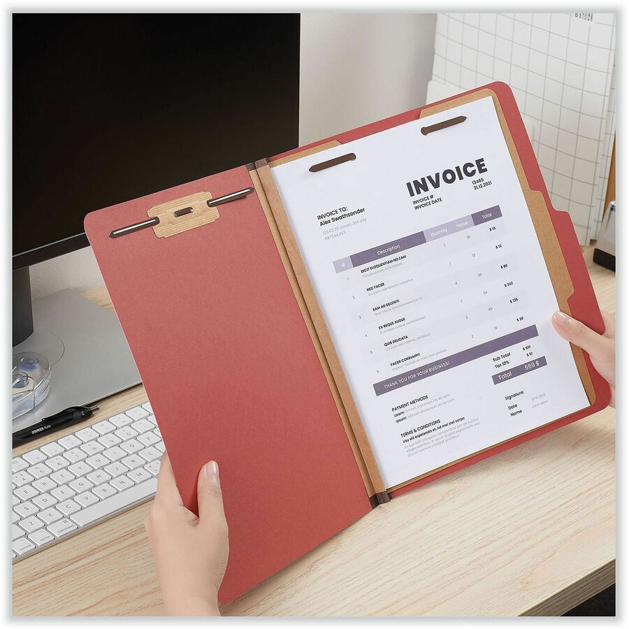 Universal 2/5 Tab Cut Letter Classification Folder - 2" Expansion - 4 Fastener(s) - 2" Fastener Capacity - Top Tab Location - Right of Center Tab Position - 1 Divider(s) - Red - 10 / Box