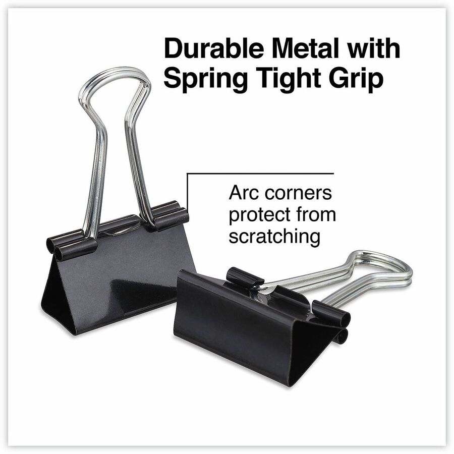 Universal Binder Clip - Medium - 1.3" Width - 0.63" Size Capacity - for School, Home, Office, Paper - Sturdy, Foldable - Black, Silver - Metal, Steel Wire - 12 / Box