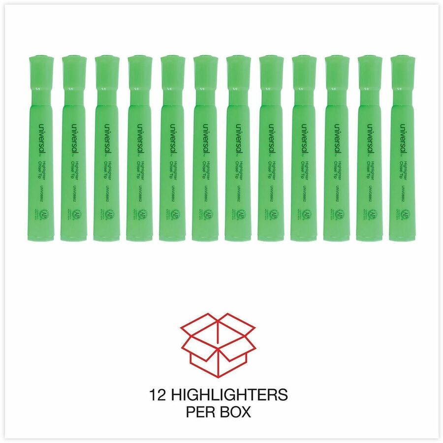Universal Highlighter - Fluorescent Green Ink - Green Barrel - 1 Dozen