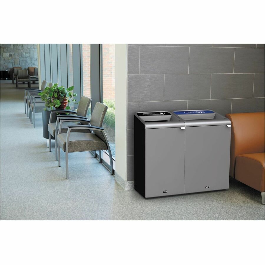 Rubbermaid Commercial Configure 1 Stream Gray Container - Open Top - 45 gal Capacity - For Commercial, Indoor, Outdoor - Contoured Edge, Ergonomic Handle, Hinged Door, Venting Channel, Damage Resistant, Recyclable - 38" Height x 19.5" Width x 29.1" Depth 