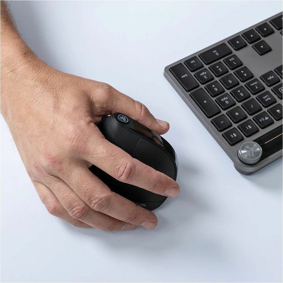 JLAB JBuds Ergonomic Wireless Mouse in black, shown from a top-front angle — alternate view 3