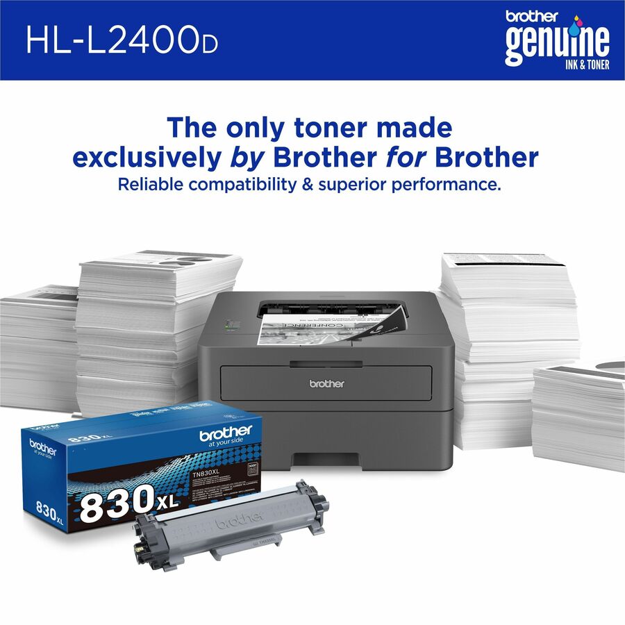 Brother HL-L2400D Compact Monochrome Laser Printer, Duplex, USB-connected, clear, sharp black & white printing