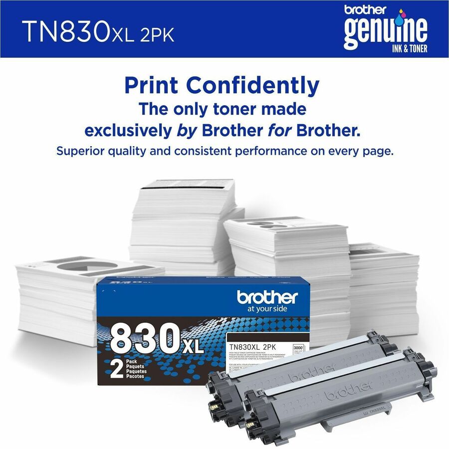 Brother Genuine TN830XL 2PK High Yield Black Toner Cartridge Twin-Pack