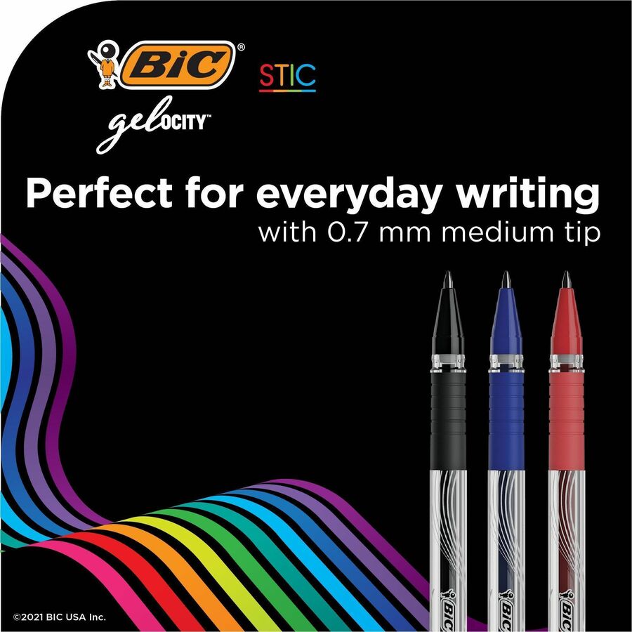 BIC Gel-ocity Smooth Stic Gel Pen, Medium Point (0.7 mm), Assorted Colours, 14-Count, Vibrant and Smooth Gel Ink Pens