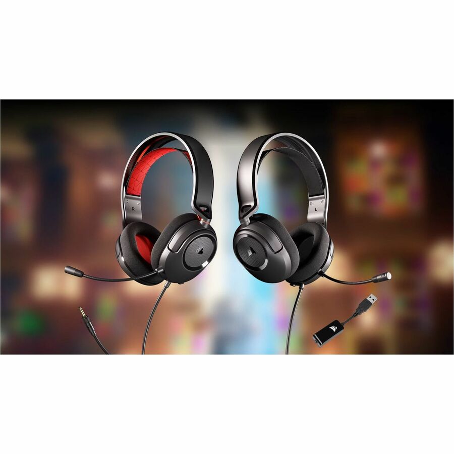 CORSAIR HS35 V2 red wired stereo headset with boom microphone — alternate view 3