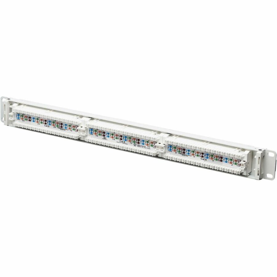 Eaton Tripp Lite Series 24-Port Cat6 Patch Panel - 4PPoE Compliant, 110/Krone, 568A/B, RJ45 Ethernet, 1U Rack-Mount, White, TAA