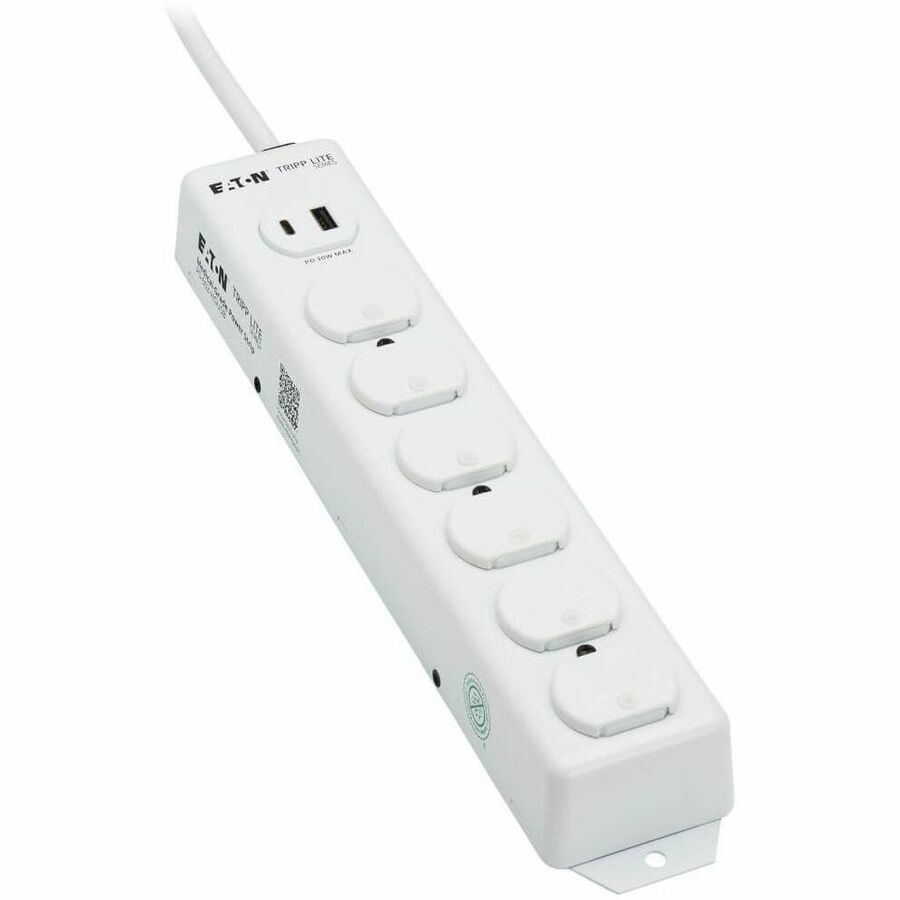 Eaton Tripp Lite Series Safe-IT UL 1363 Medical-Grade Power Strip, 6 Hospital-Grade Outlets, USB Charging, Safety Covers, Antimicrobial, 2 ft. Cord