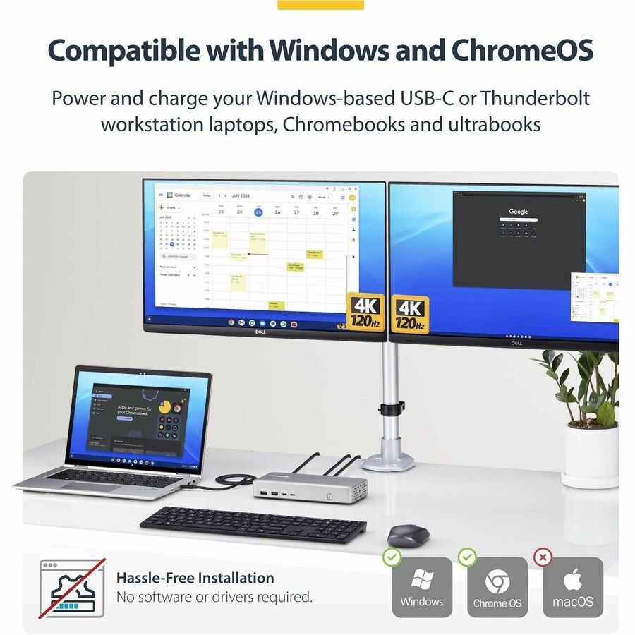 StarTech Dual-Monitor USB4 Docking Station, Dual 4K 120Hz or Single 8K 60Hz HDMI, 100W Laptop Charging, 2.5GbE, Driverless USB-C Dock