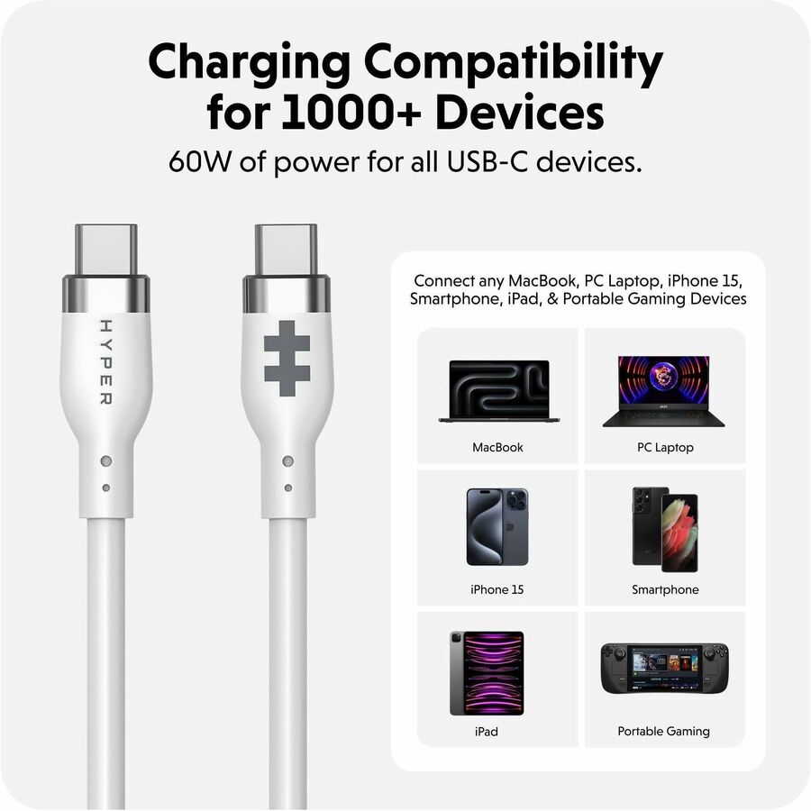 Hyper HyperJuice USB-C Silicone Charging Cable (1.5m/5ft) - White